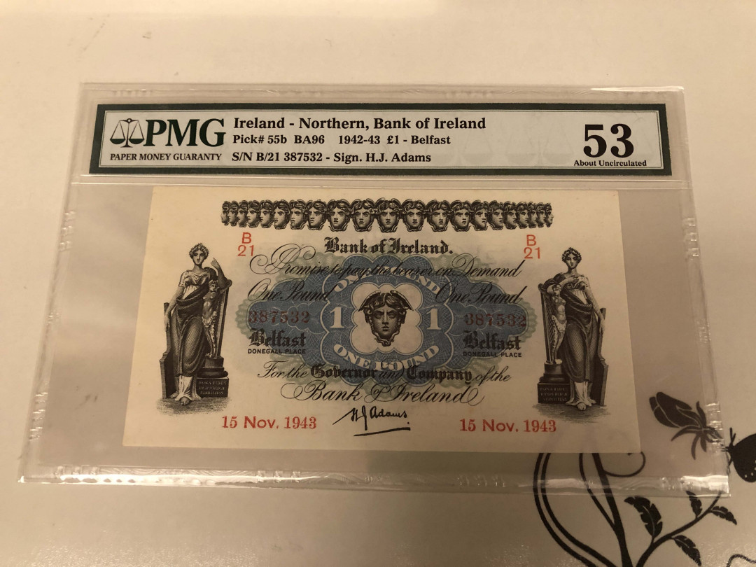 【收藏联盟】第129期拍卖——撒哈拉的黑珍珠（共50拍） 北爱尔兰 1942-43年 1镑 PMG53 