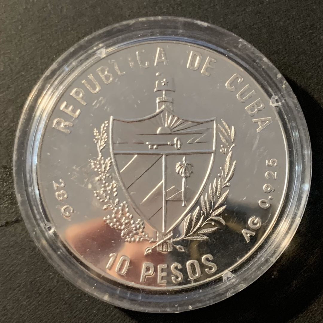 紫瑗钱币—微拍第40期  古巴 1990年 巴塞罗那奥运会 鞍马 10比索 28克 0.925银  精制