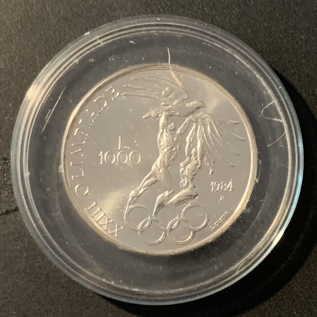 紫瑗钱币—微拍第40期  圣马利诺 1984年 洛杉矶奥运会 1000里拉 14.6克 0.835银