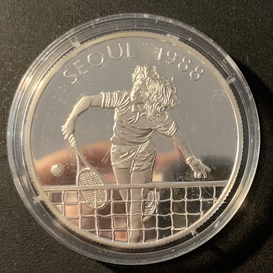 紫瑗钱币—微拍第40期  利比里亚 2004年 首尔奥运会 网球 10元 20克 0.999银 精制