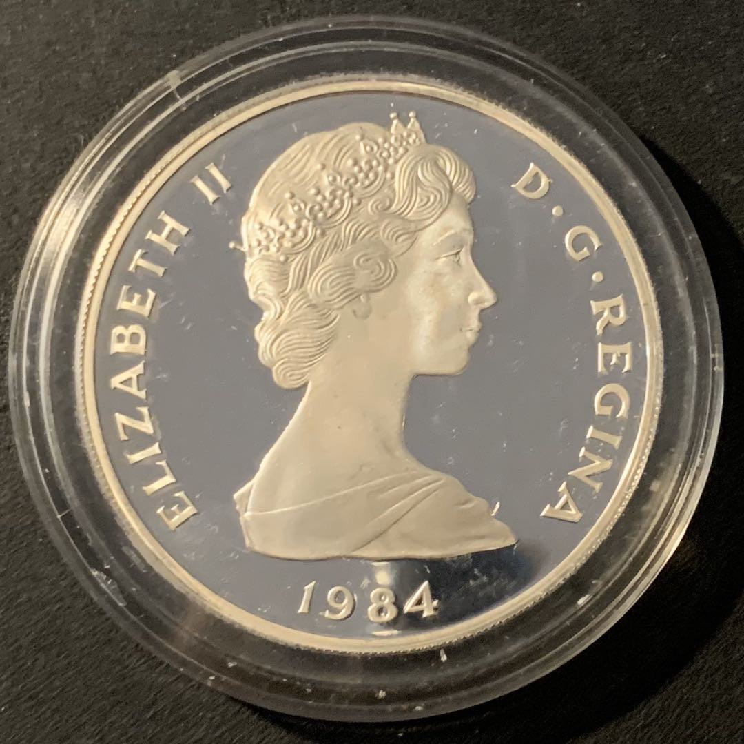 紫瑗钱币—微拍第40期  特克斯与凯恩斯 1984年 奥运会 标枪 10克朗  23.38克 0.925银 精制