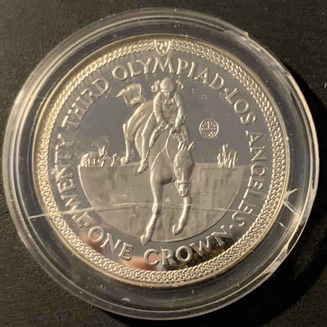 紫瑗钱币—微拍第40期  马恩岛 1984年 洛杉矶奥运会 马术 1克朗 28.28克 0.925银 精制