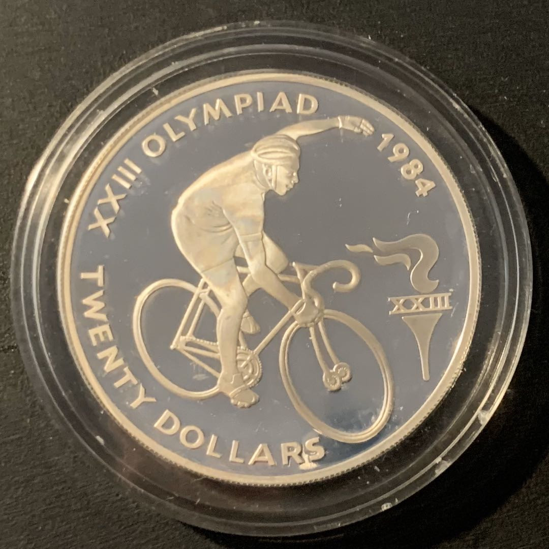 紫瑗钱币—微拍第40期  伯利兹 1984年 亚特兰大奥运会  自行车 20元 23.33克 0.925银 精制