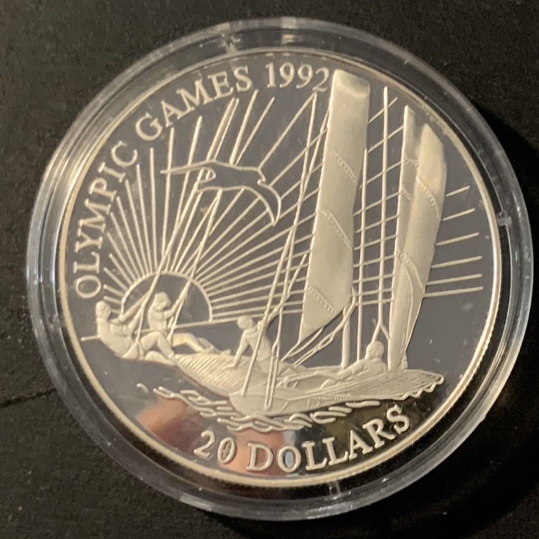 紫瑗钱币—微拍第40期  基里巴斯 1992年 巴塞罗那奥运会 帆船 20元 31.47克 0.925银 精制
