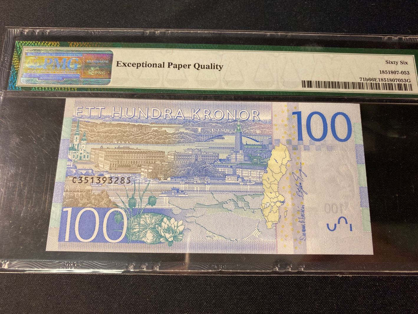 【收藏联盟】第129期拍卖——撒哈拉的黑珍珠（共50拍） 瑞典 2016年 100克朗 p71b PMG66EPQ 影星葛丽泰-嘉宝