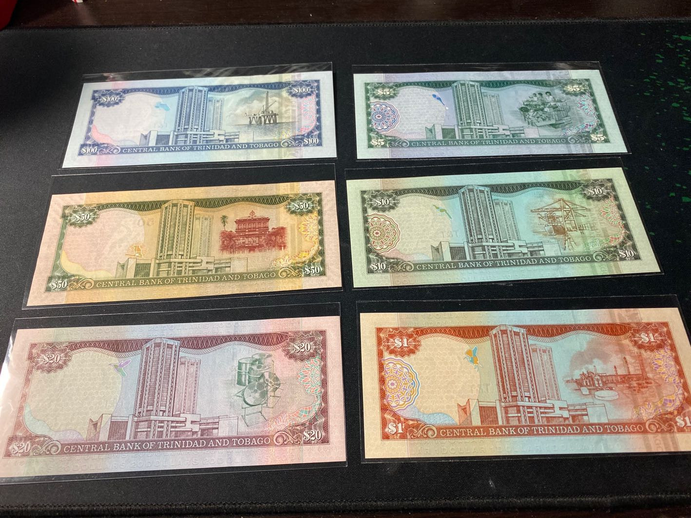 【收藏联盟】第129期拍卖——撒哈拉的黑珍珠（共50拍） 【一组6张】特立尼达和多巴哥 鸟版 1-100元 精美 全新UNC