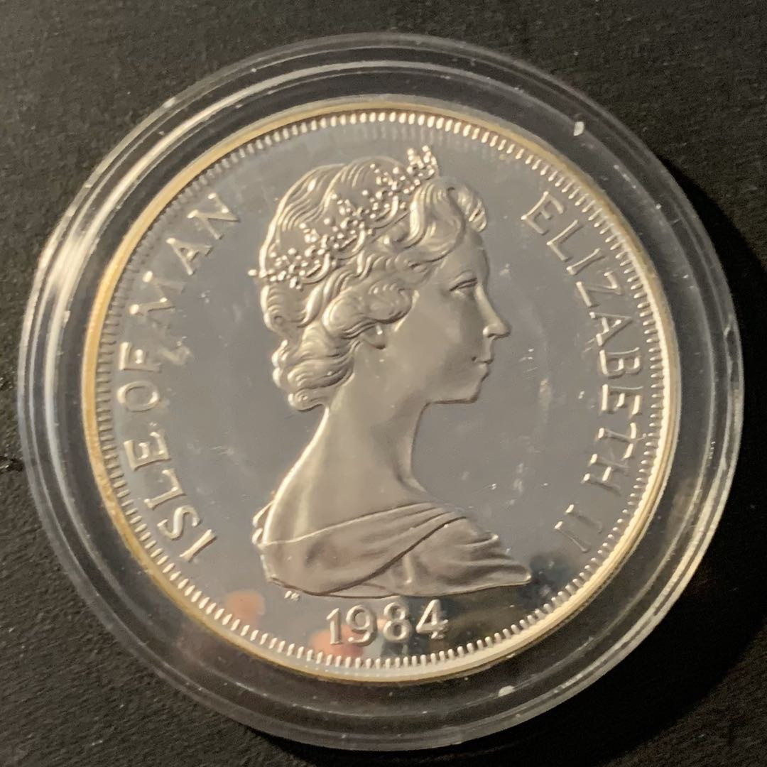 紫瑗钱币—微拍第40期  马恩岛 1984年 洛杉矶奥运会  艺术体操 1克朗 28.28克 0.925银 精制