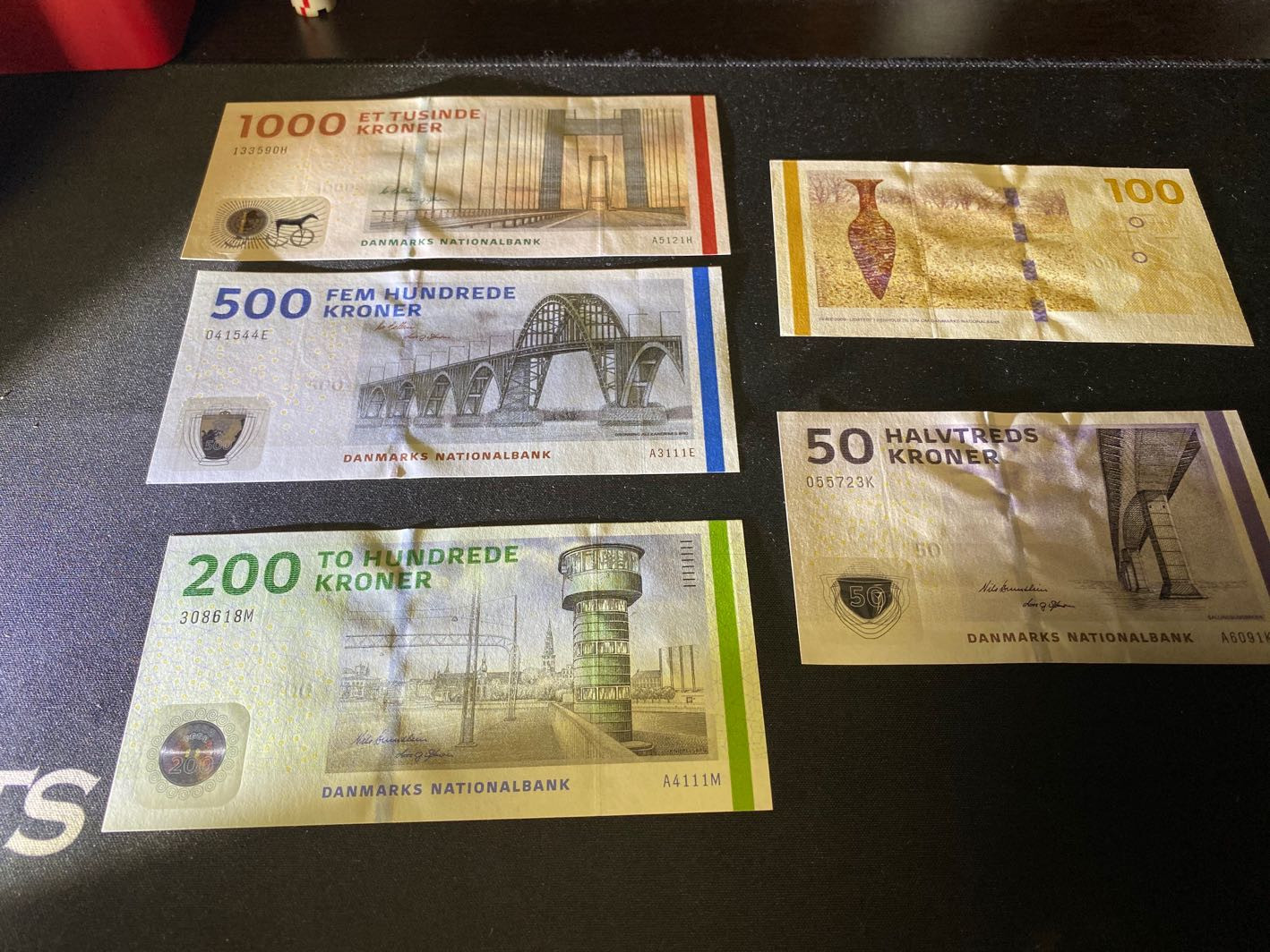 【收藏联盟】第129期拍卖——撒哈拉的黑珍珠（共50拍） 【一组5张】丹麦大桥与文物版 50-1000克朗 全新UNC 非常漂亮