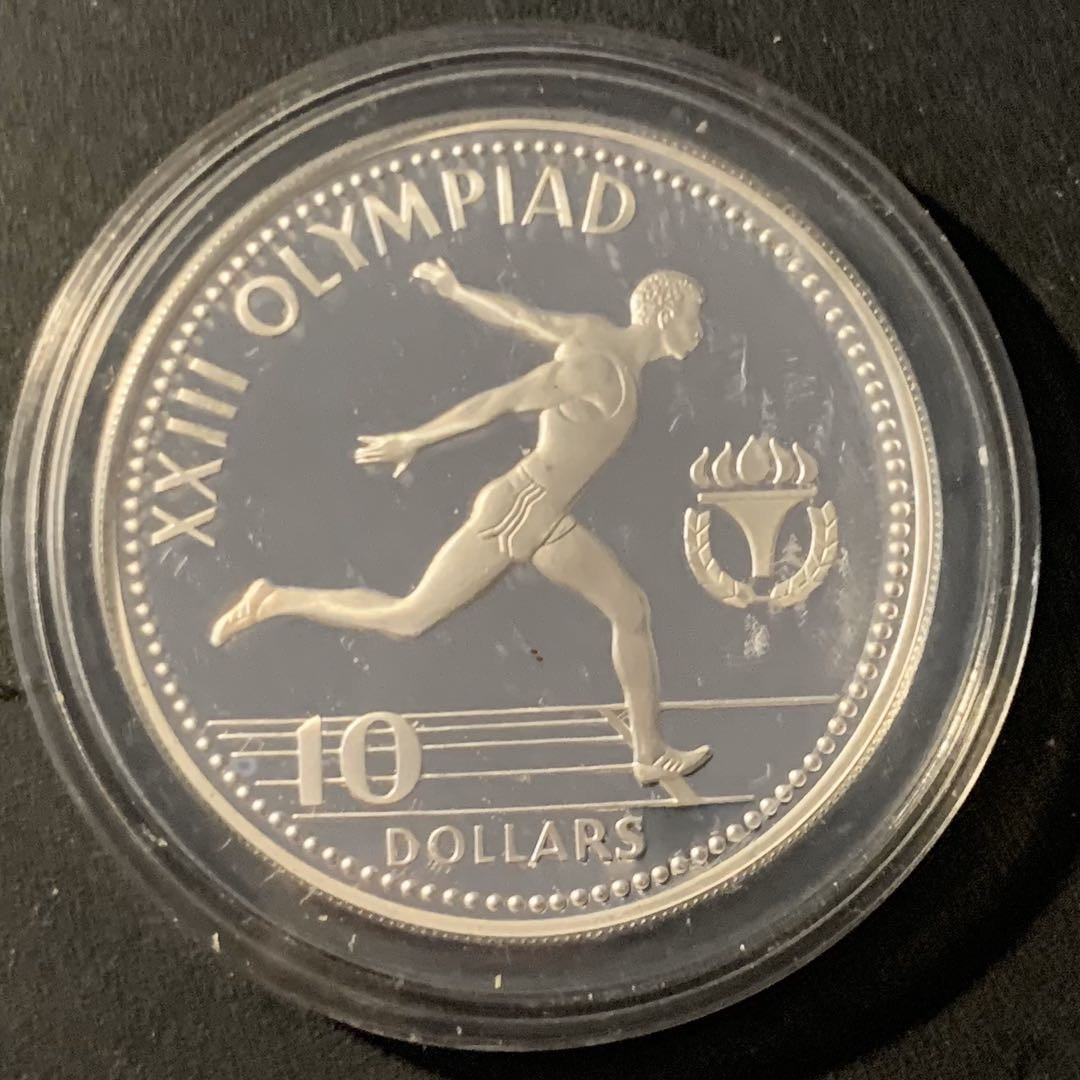 紫瑗钱币—微拍第40期  巴哈马 1984年 洛杉矶奥运会 短跑10元 23.33克 0.925银 精制