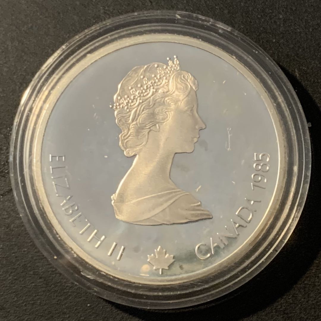 紫瑗钱币—微拍第40期  加拿大 1985年 卡尔加里冬奥运 越野滑雪 20元 银币 34.1克 0925银 精制