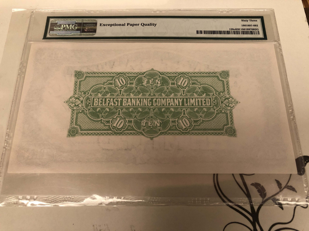 【收藏联盟】第129期拍卖——撒哈拉的黑珍珠（共50拍） 北爱尔兰 1963-65年 10镑 PMG63EPQ 只有4位号 非常稀少 超大票幅