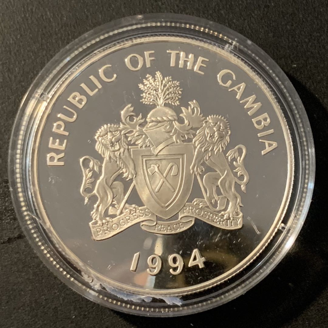 紫瑗钱币—微拍第40期  冈比亚 1994年 亚特兰大奥运会 跑步冲刺 20达拉西 31.1克 0.925银 精制