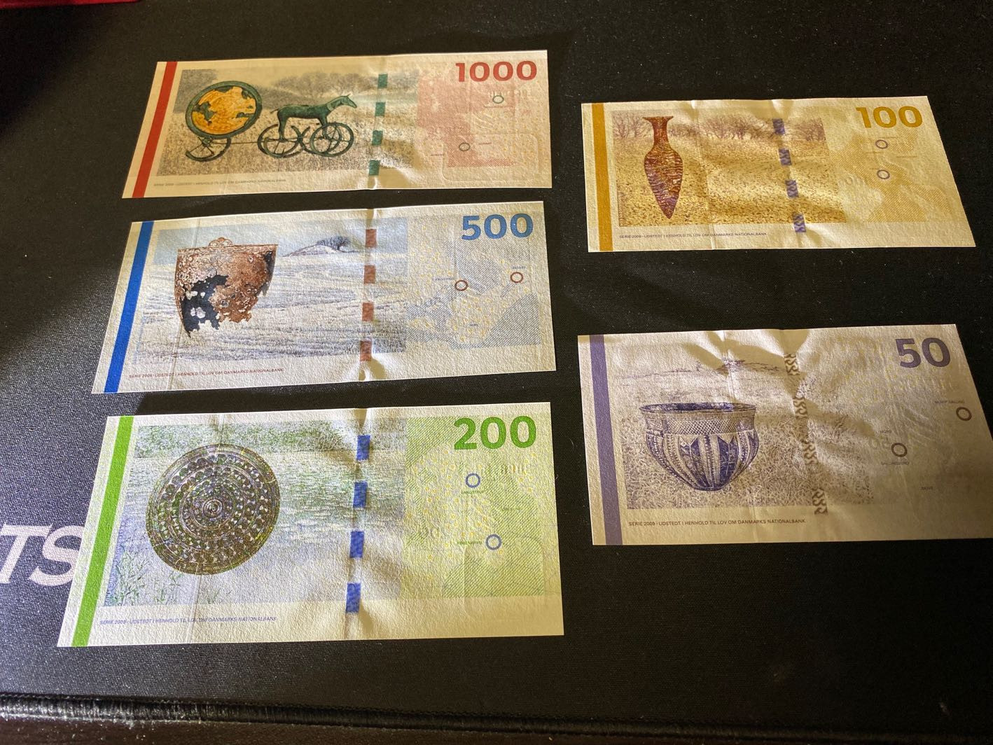 【收藏联盟】第129期拍卖——撒哈拉的黑珍珠（共50拍） 【一组5张】丹麦大桥与文物版 50-1000克朗 全新UNC 非常漂亮