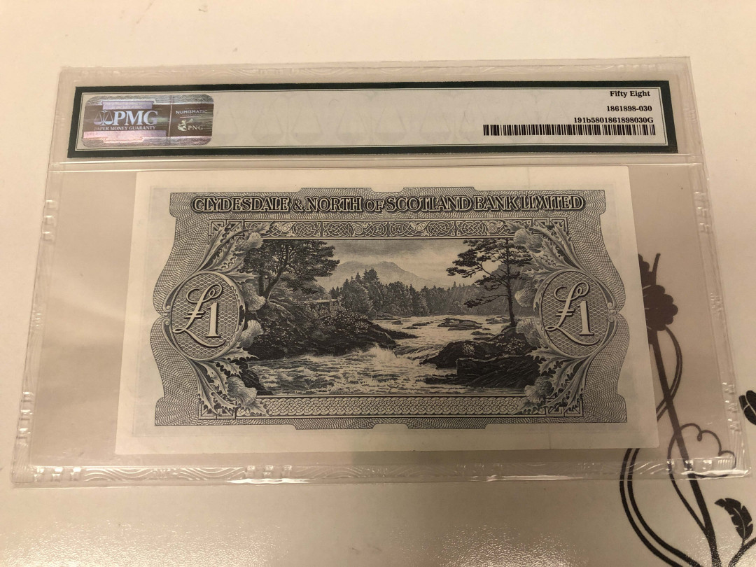 【收藏联盟】第129期拍卖——撒哈拉的黑珍珠（共50拍） 苏格兰 1958-60年 1镑 PMG58 风景非常漂亮 