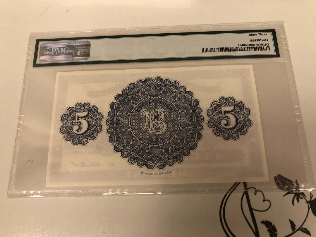 【收藏联盟】第129期拍卖——撒哈拉的黑珍珠（共50拍） 北爱尔兰 1968年 5镑 PMG63稀少