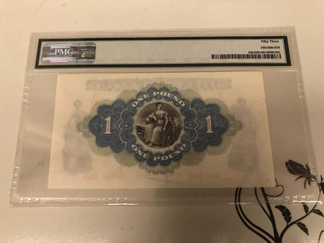 【收藏联盟】第129期拍卖——撒哈拉的黑珍珠（共50拍） 北爱尔兰 1942-43年 1镑 PMG53 