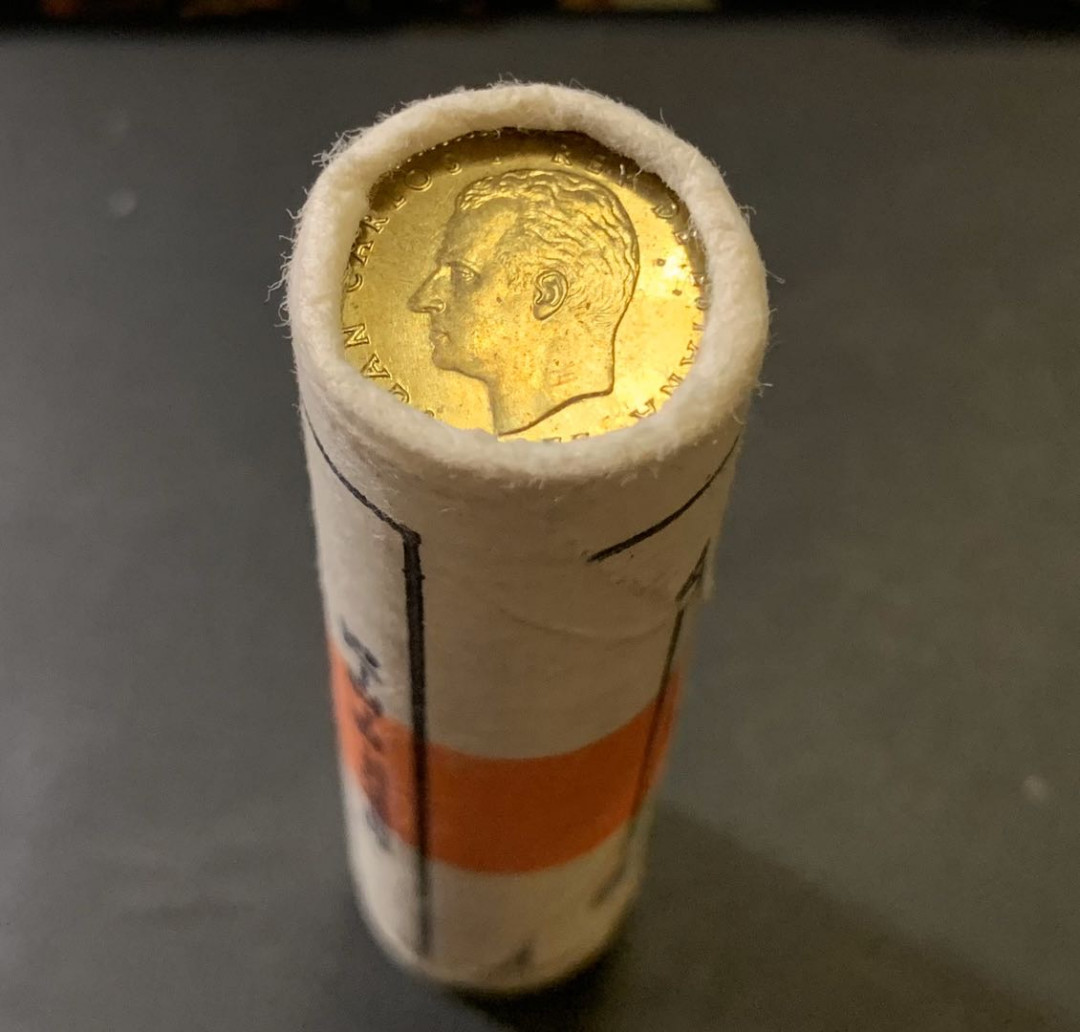 紫瑗钱币—微拍第40期  西班牙 1975年 胡安 卡洛斯 1比塞塔 黄铜 50枚整卷