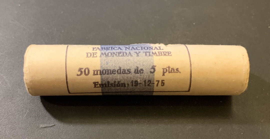 紫瑗钱币—微拍第40期  西班牙 1975年 胡安 卡洛斯 5比塞塔 白铜 50枚整卷
