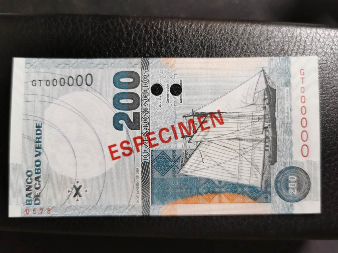 【鲸贝乐淘】千字文·第“岂敢毁伤”号拍卖 获奖钞提名【佛得角】2005年200元，票样样币，全新全品UNC 