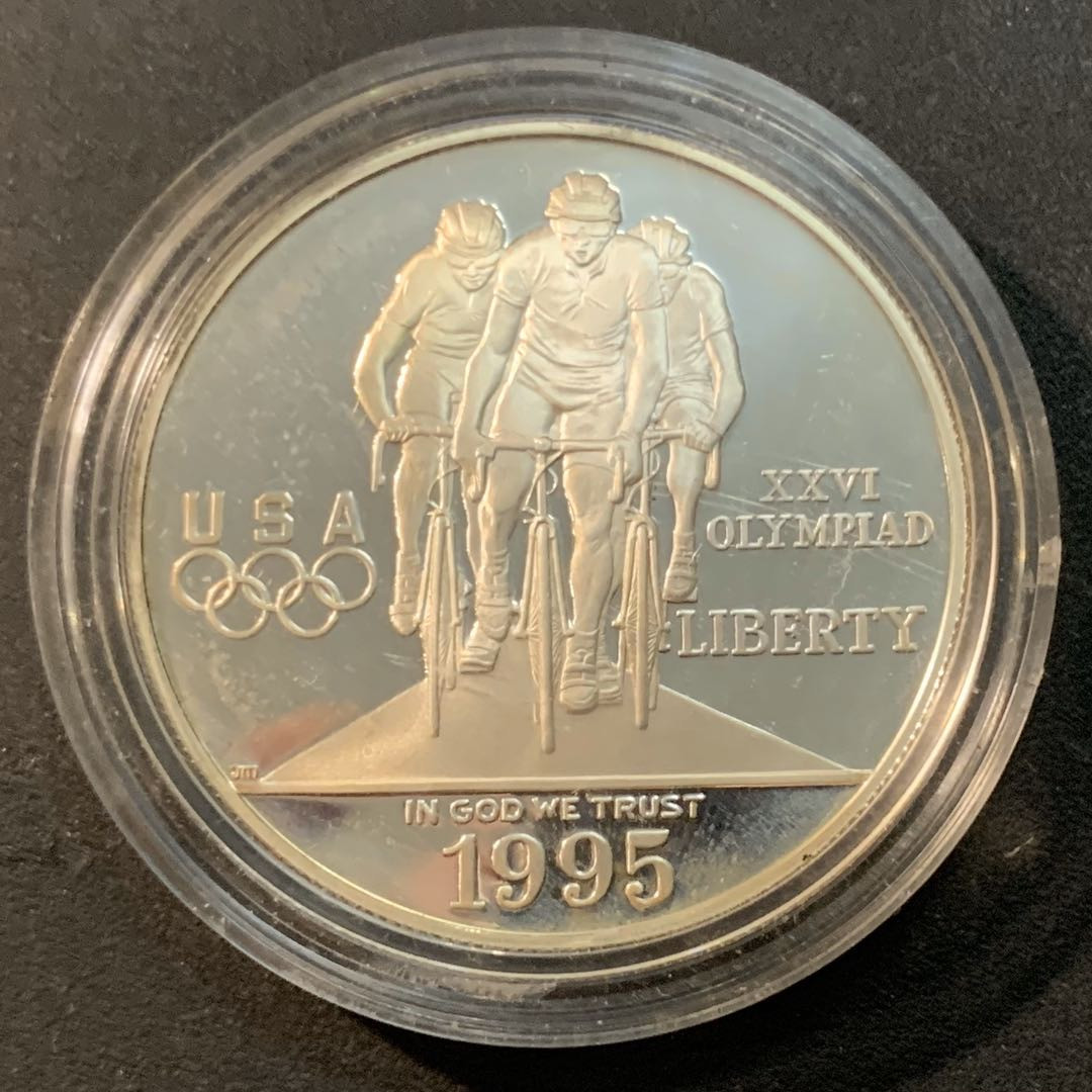 紫瑗钱币—微拍第41期  美国 1995年 亚特兰大奥运会 自行车  1元  26.73克 0.9银 精制