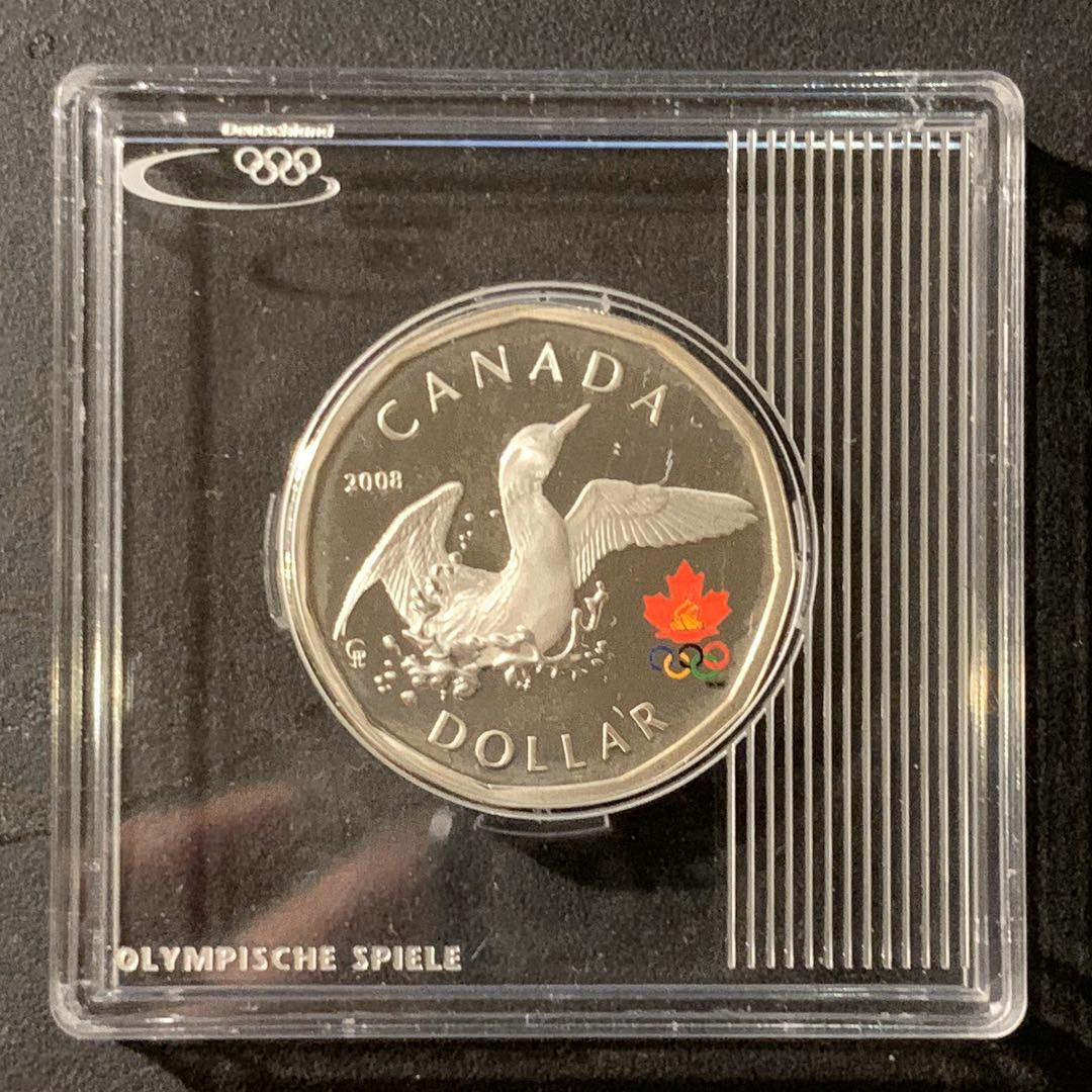 紫瑗钱币—微拍第41期  加拿大 2008年 奥运会 潜鸟 1元 彩色银币 9.31克 0.925银 精制