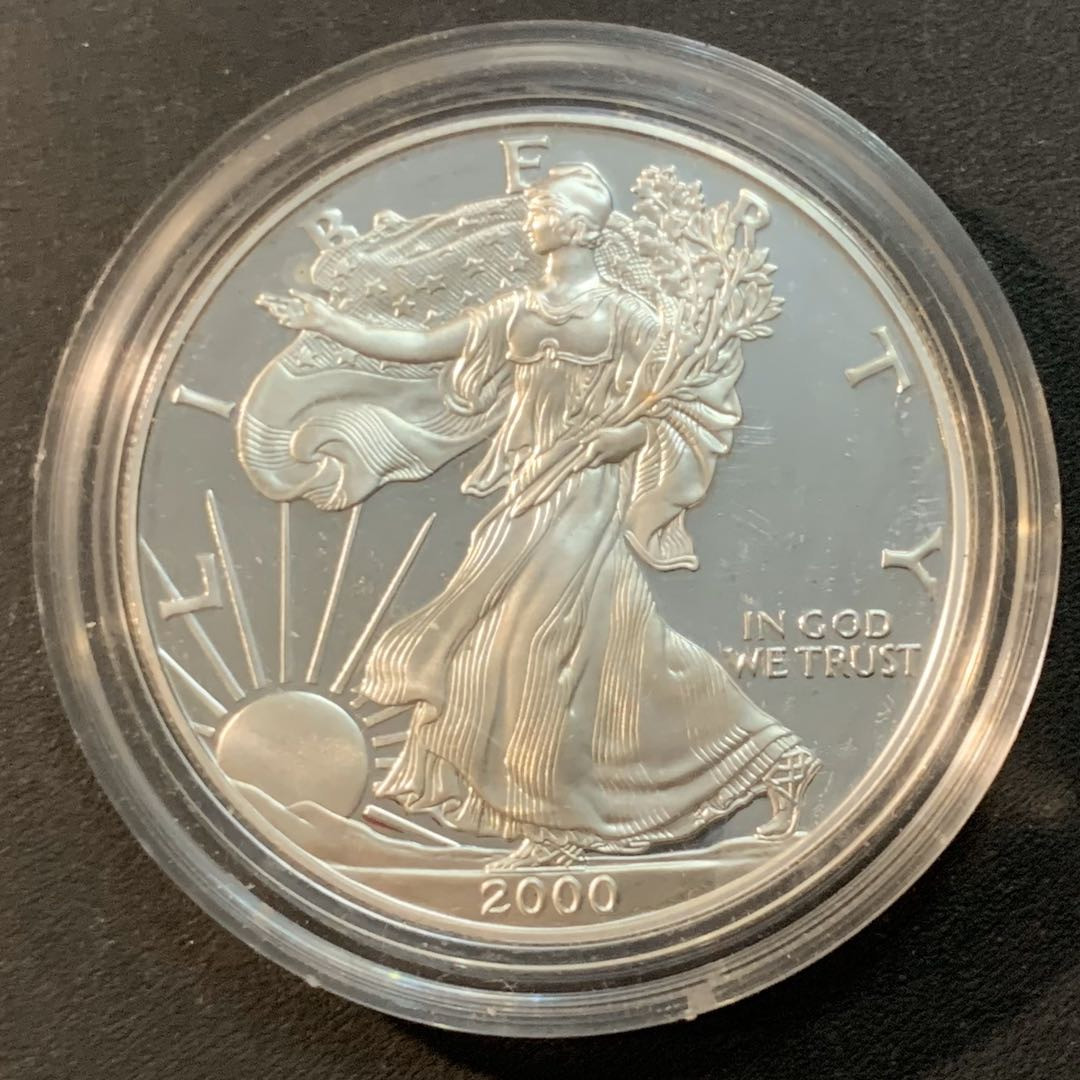 紫瑗钱币—微拍第41期  美国 2000年 P版 行走投资银 1美元 精制 1盎司纯银 31.1克 0.999银