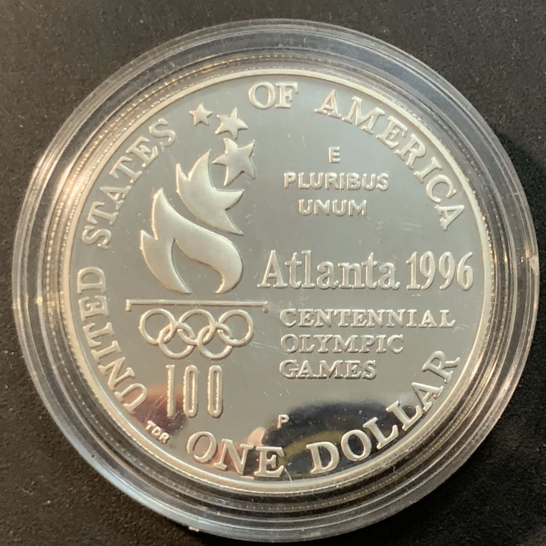 紫瑗钱币—微拍第41期  美国 1996年 亚特兰大奥运会 撑杆跳  1元  26.73克 0.9银 精制