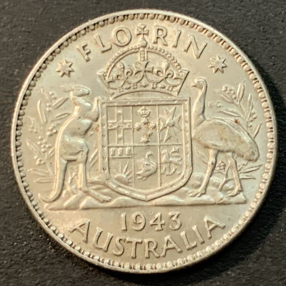 紫瑗钱币—微拍第41期  澳大利亚 1943年 乔治6世 1佛林 11.31克 0.925银