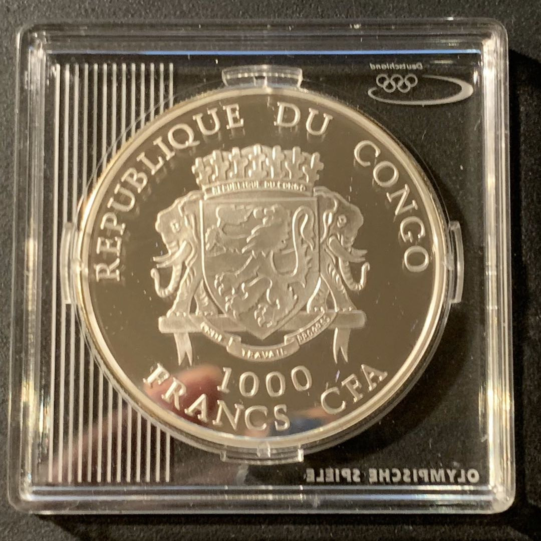 紫瑗钱币—微拍第41期  刚果 2007年 北京奥运会 1000法郎 31.1克 0.925银 精制
