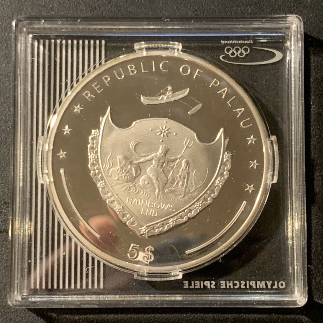 紫瑗钱币—微拍第41期  帕劳 2007年 北京奥运会 5元 25克 0.9银 精制
