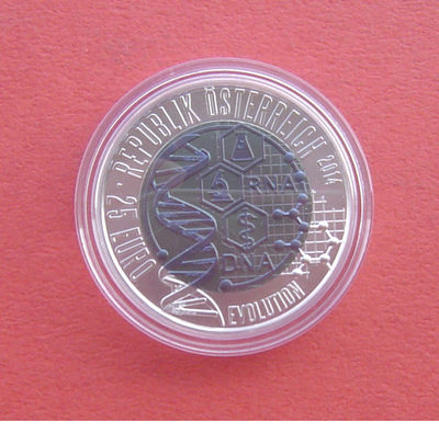 「S&S Numismatic世界钱币-拍卖第31期-镶嵌世界」 - 奥地利2014年 进化论 25欧元银+铌双色纪念币 盒证齐全 获奖币