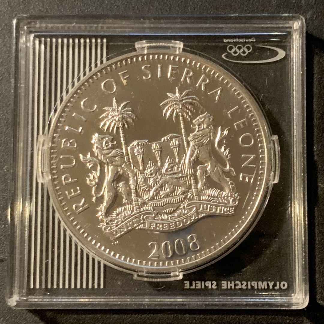 紫瑗钱币—微拍第41期  塞拉利昂 2008年 北京奥运会 和平鸽 10元 31.1克 0.925银 精制