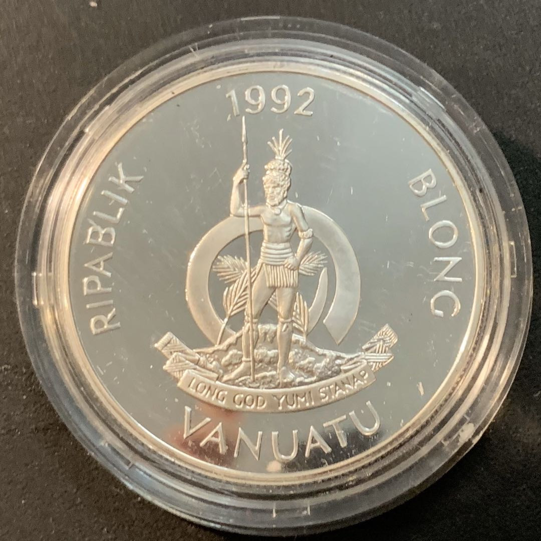 紫瑗钱币—微拍第41期  瓦努阿图 1992年 巴塞罗那奥运会 划船 50元 31.47克 0.925银 精制