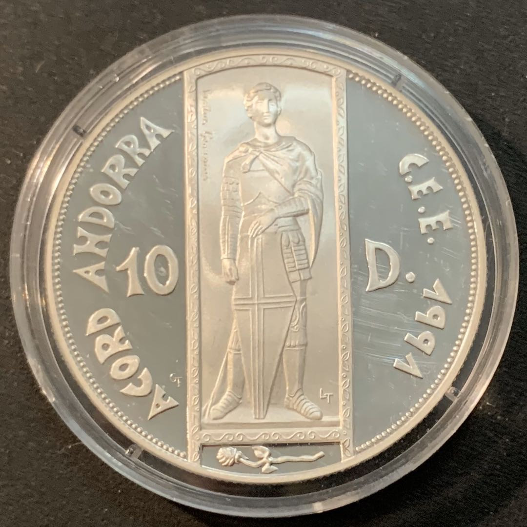 紫瑗钱币—微拍第41期  安道尔 1993年 欧洲关税同盟 10第纳尔 31.47克 0.925银 精制