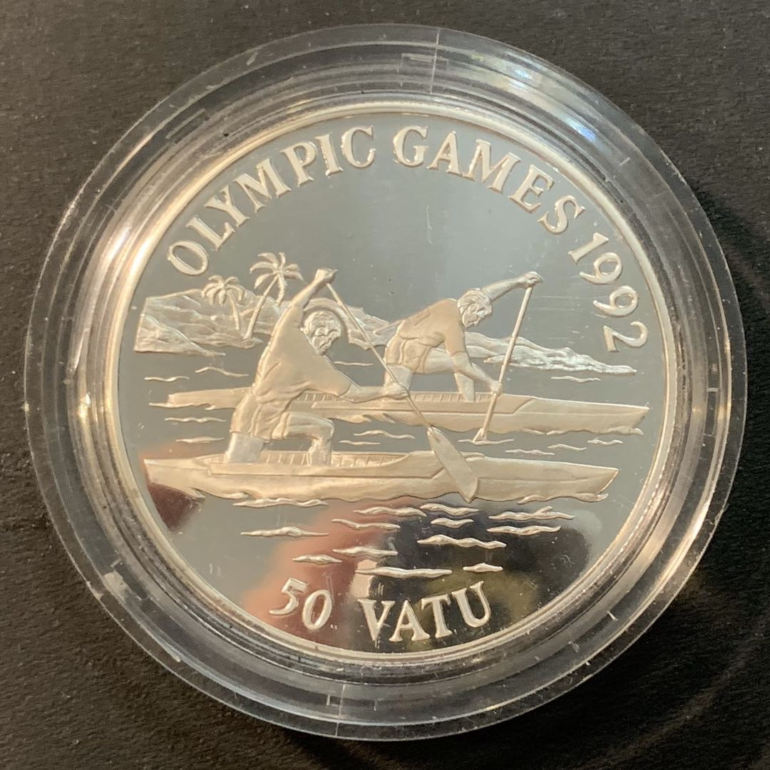 紫瑗钱币—微拍第41期  瓦努阿图 1992年 巴塞罗那奥运会 划船 50元 31.47克 0.925银 精制