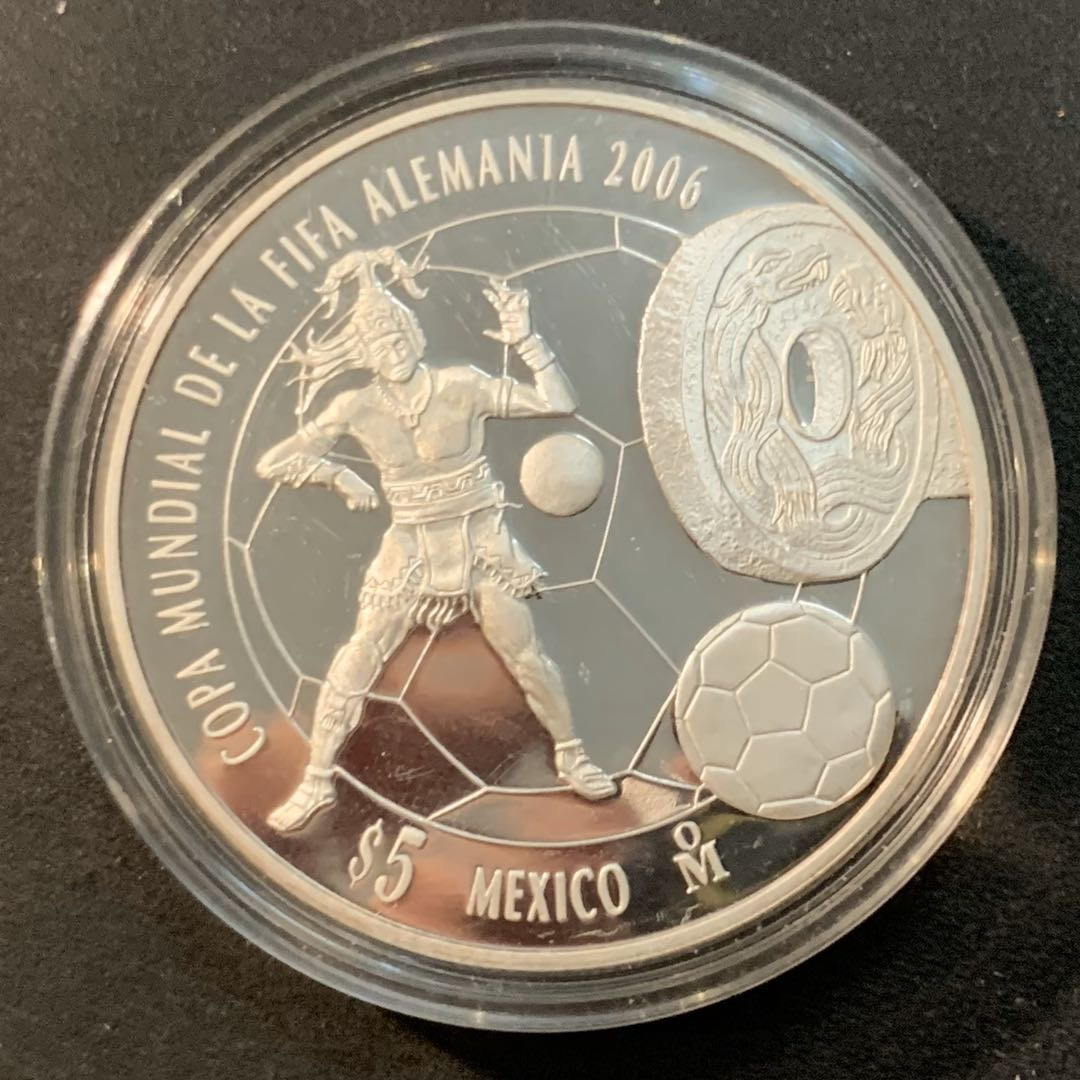 紫瑗钱币—微拍第41期  墨西哥 2006年 德国 世界杯 5比索 31.1克 0.999银 精制