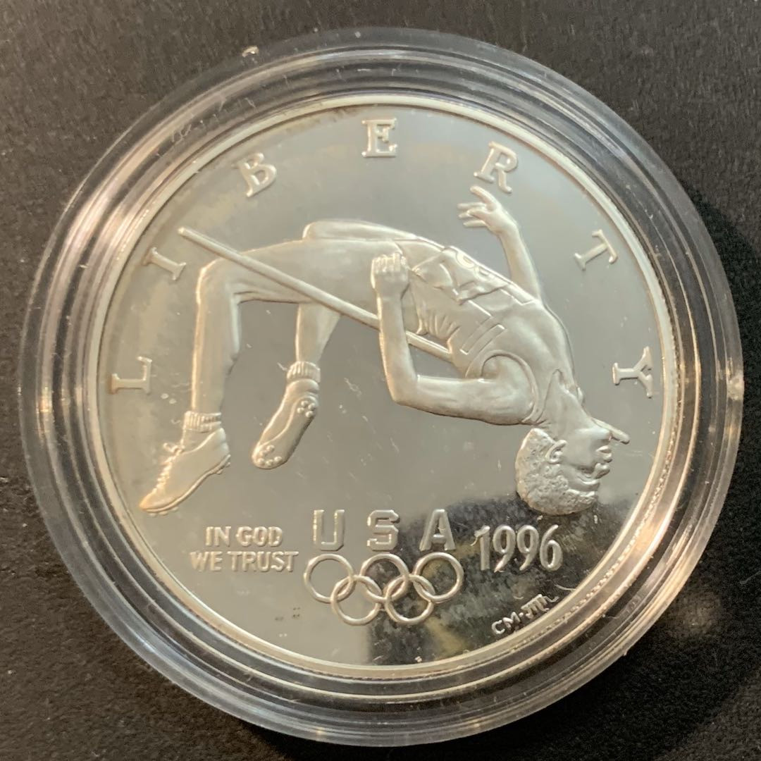 紫瑗钱币—微拍第41期  美国 1996年 亚特兰大奥运会 撑杆跳  1元  26.73克 0.9银 精制