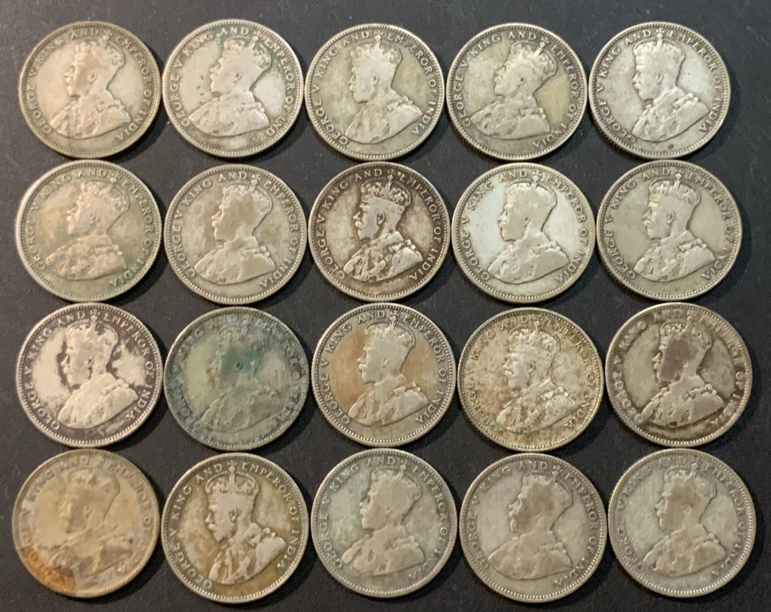 紫瑗钱币—微拍第41期  海峡殖民地 20分 银币 20枚一组 共108.6克 0.6银