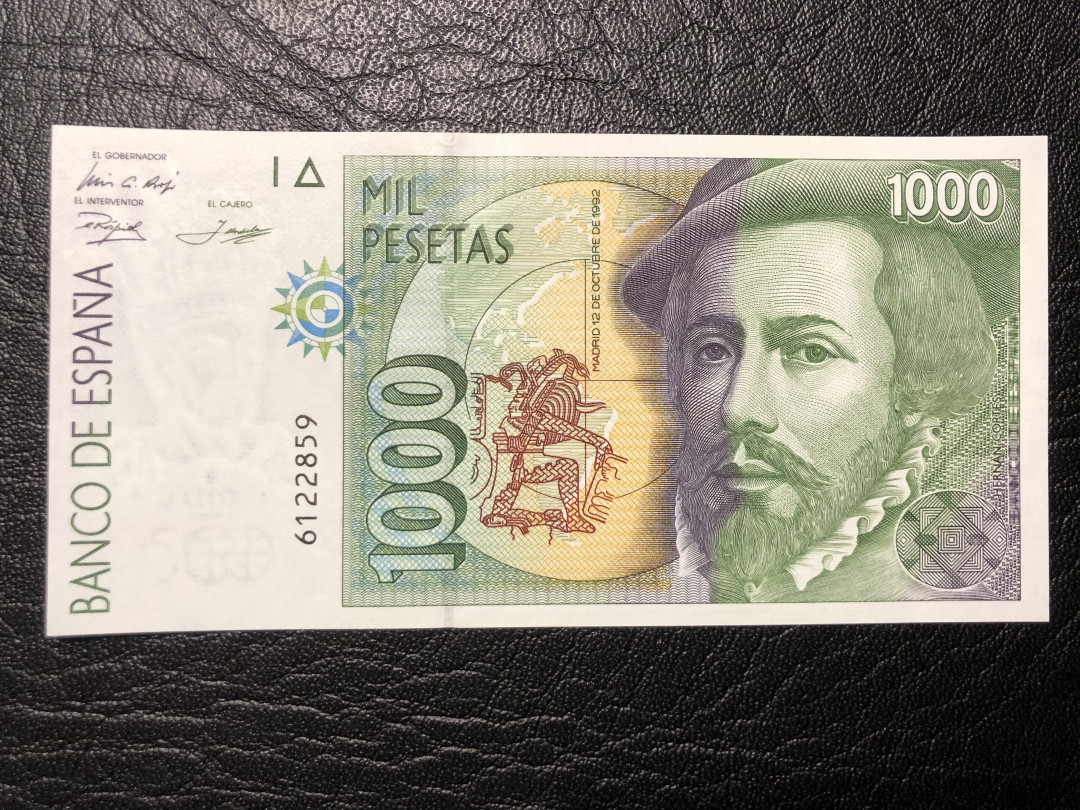 《外钞收藏家》第七十七期拍卖 西班牙1992年1000  正反面大胡子雕刻精美  绝品