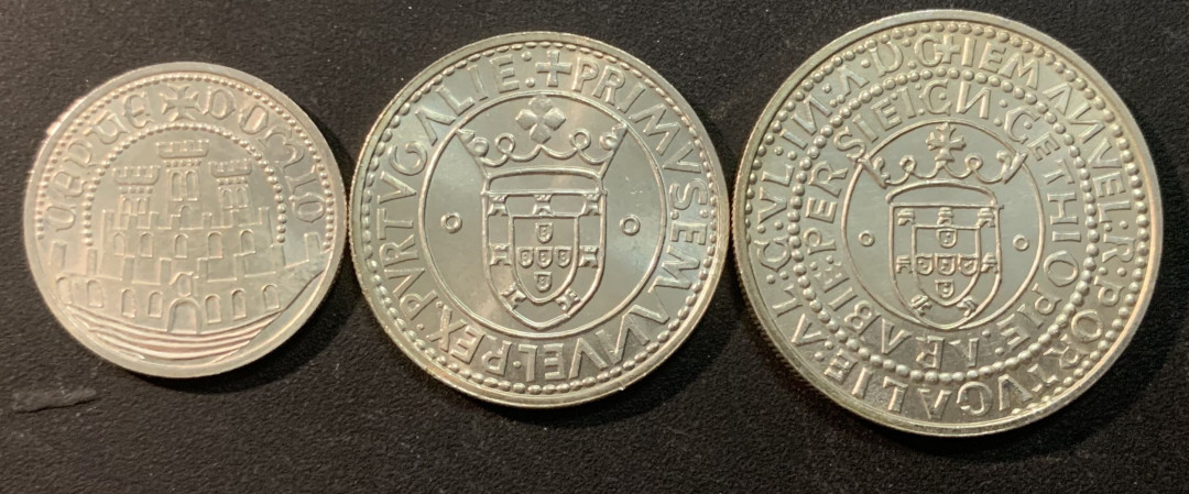 紫瑗钱币—微拍第41期  葡萄牙 1983年 17届欧洲博览会 500 750 1000埃斯库多 三枚 共40.5克 0.835银 BU