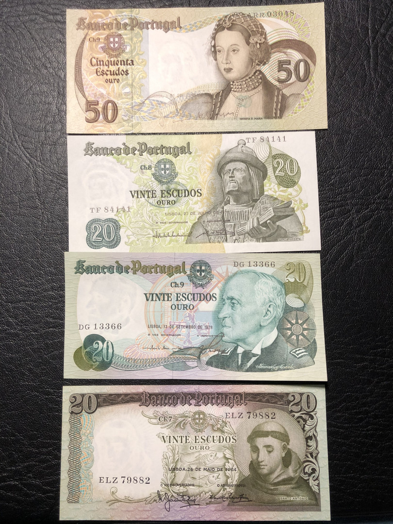 《外钞收藏家》第七十七期拍卖 葡萄牙四张精致小钞 全新绝品 