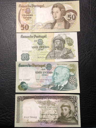 《外钞收藏家》第七十七期拍卖 - 葡萄牙四张精致小钞 全新绝品 