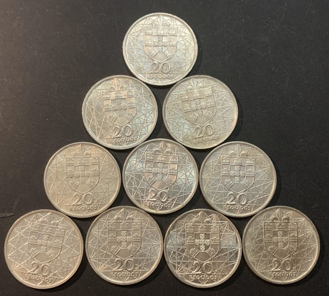 紫瑗钱币—微拍第41期  葡萄牙 1966年  里斯本大桥 20埃斯库多 10枚一组 共100克 0.65银