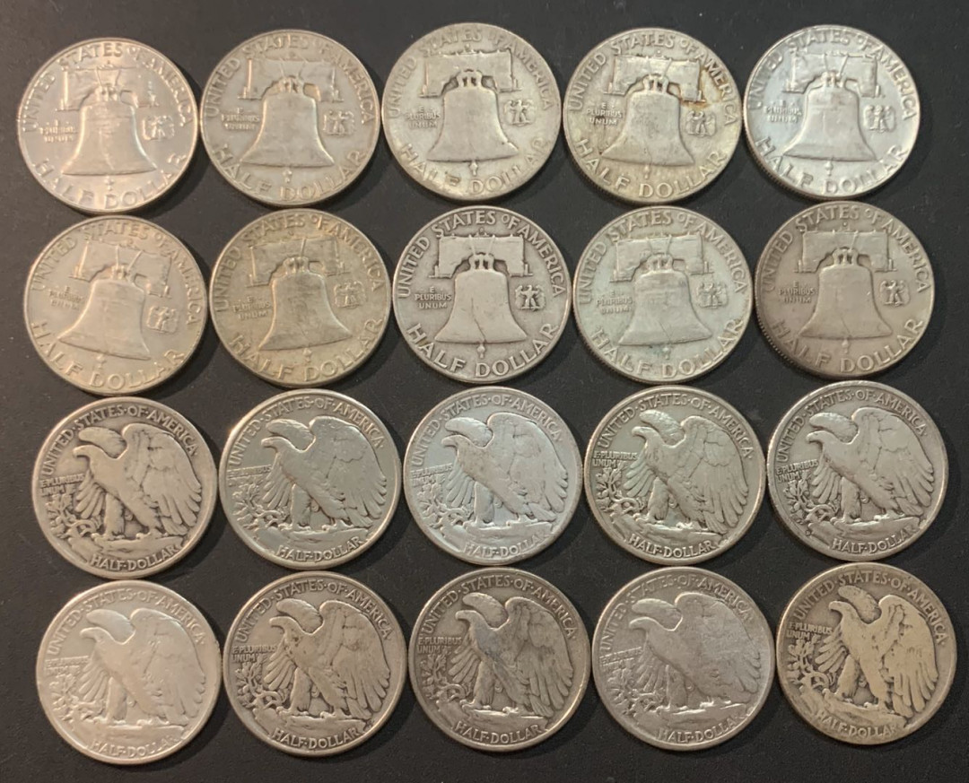 紫瑗钱币—微拍第41期  美国 行走和富兰克林 50美分 20枚一组 共250克 0.9银