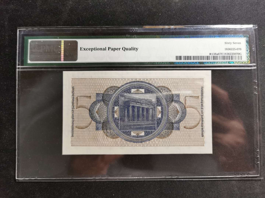 【鲸贝乐淘】千字文·第“岂敢毁伤”号拍卖 【德国🇩🇪 】二战占领区，1940-1945年5马克￡，PMG67E 