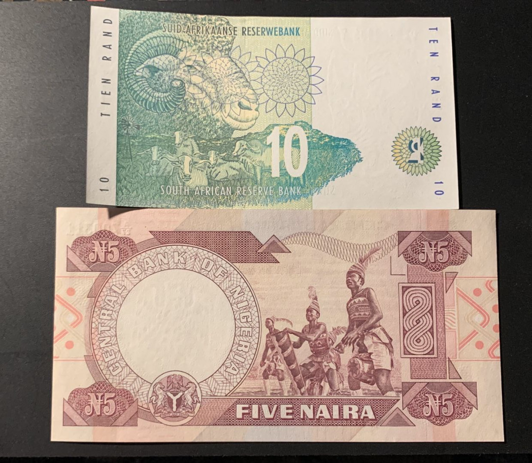 紫瑗钱币—微拍第42期—纸币场 南非 10兰特 尼日利亚 5奈拉 2枚一组 UNC