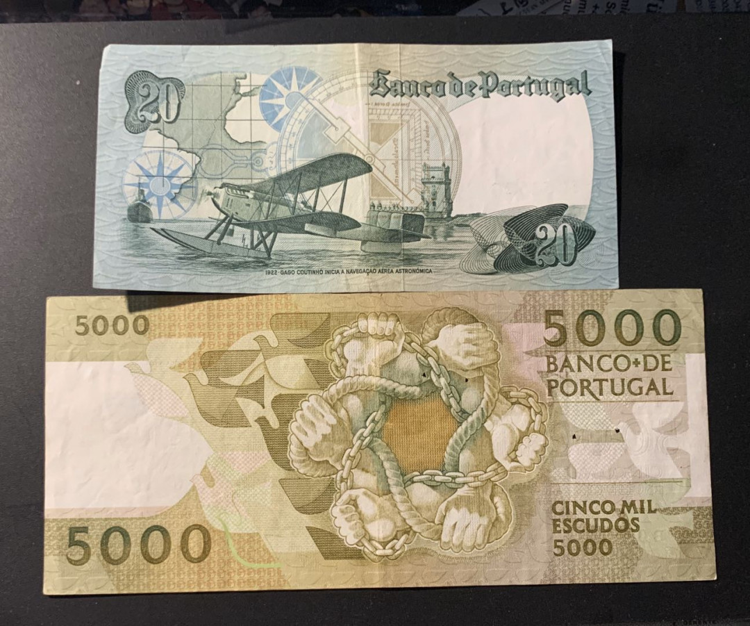 紫瑗钱币—微拍第42期—纸币场 葡萄牙 20 1000埃斯库多 2枚一组 流通品