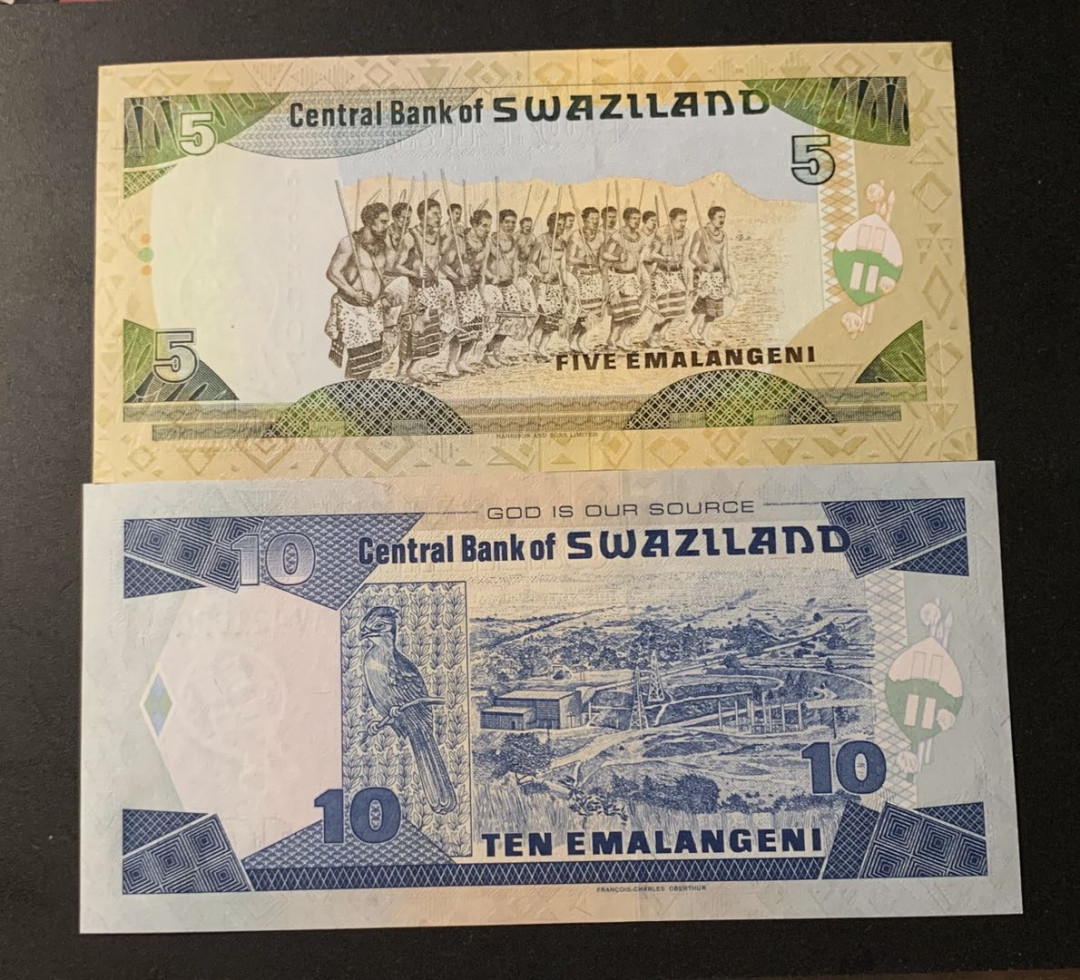 紫瑗钱币—微拍第42期—纸币场 斯威士兰 1995年 5 10 里兰吉尼 UNC 2枚一组