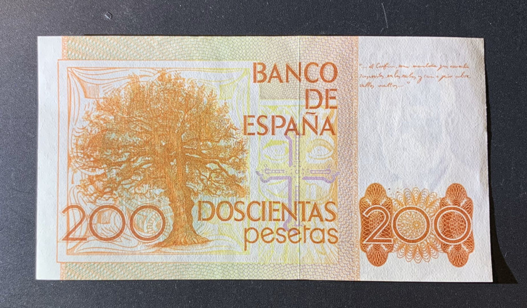 紫瑗钱币—微拍第42期—纸币场 西班牙 1980年 200比塞塔 UNC P-156