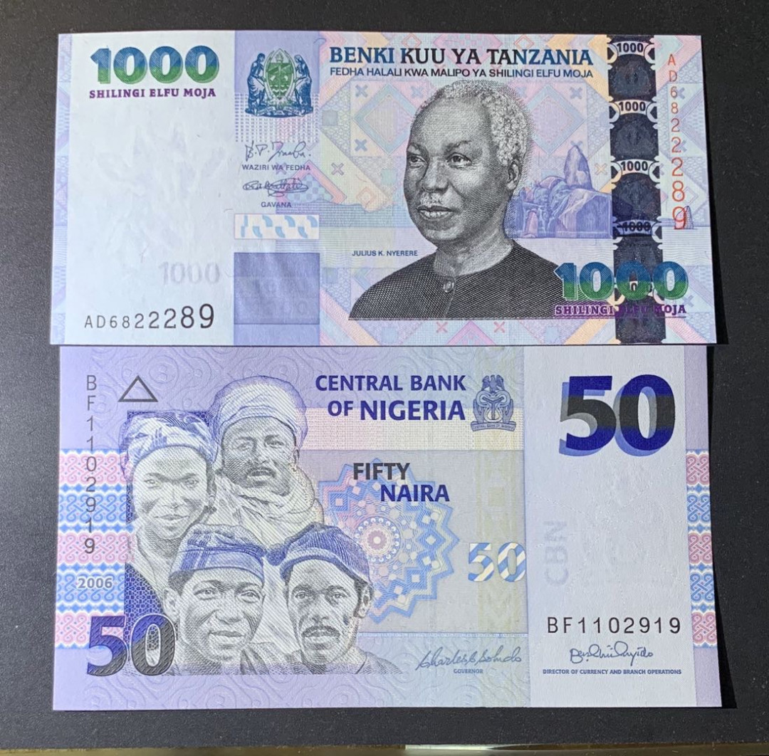 紫瑗钱币—微拍第42期—纸币场 坦桑尼亚 1000先令 尼日利亚 50 奈拉 2枚一组 UNC